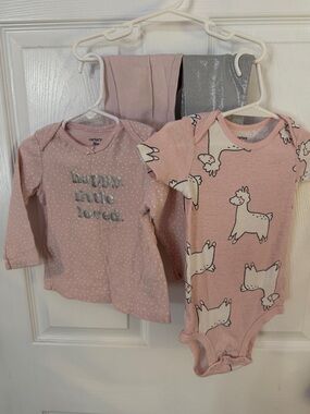 Carters/Garanimals Girls 4-PC 18 M Mix & Match Set-Llama -Pink&silver Leggins